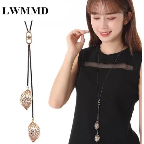 LWMMD Zircon Snowflake Long Necklace Sweater Chain Fashion Fine Metal Chain Crystal Rhinestone Flower Pendant Necklaces Adjusted