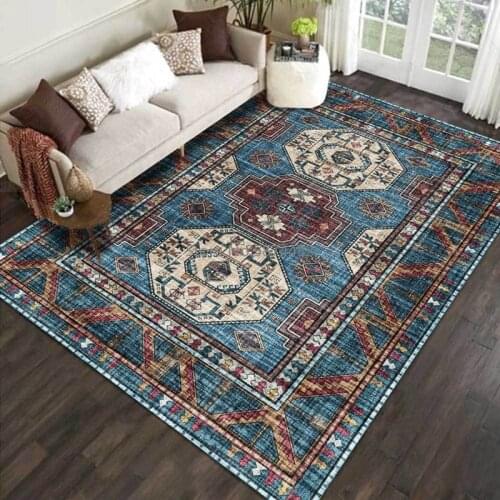 Retro Persian Style Area Rugs Living Room Bedroom Non-Slip Floor Mat Absorbent Morocco Blue Geometric Ethnic Home Decor Carpets