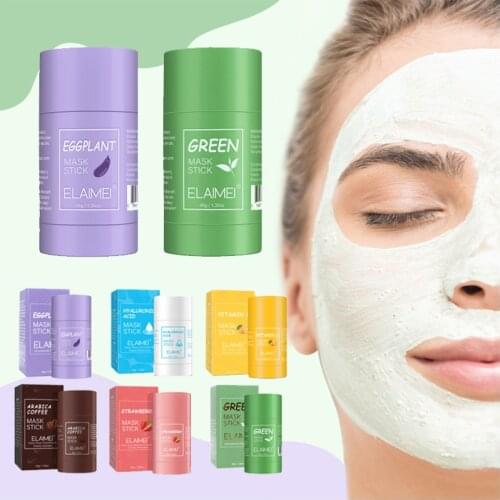 ELAIMEI Green Tea Mask Solid Face Mask Stick Oil Control Moisturizing Cleaning Mask Blackhead Fine Pores Mask QBMY