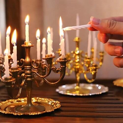 1Set Dollhouse Miniature Candles and Candlestick Birthday Party Cake Candle Holders Toppers For Dollhouse Decals New