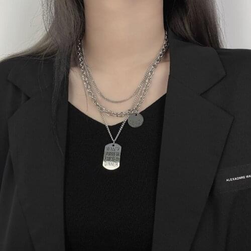 Hip hop titanium steel multi-layered necklace for men and women with letters tide personality pendant short jumper chain