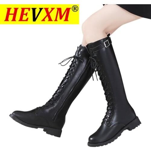 Fashion Belt Buckle Strap Long Boots Winter Lace-Up Shoes Women Pure Color High-Heeled Women Knee-High Long Tube Zipper Boots
