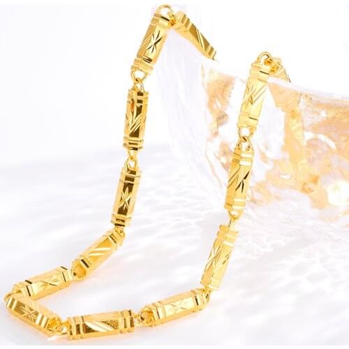 Simple Male 14K Gold Necklace Hexagonal Buddha Bamboo Chain Fine Jewelry Clavicle Necklaces for Men Boyfriend Birthday Gifts