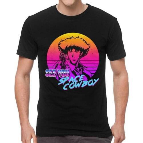 Neon Space Cowboy Bebop T-shirt Mens Novelty T Shirt Short Sleeve 100% Cotton Anime Spike Japanese Manga Tshirt Unique Tee Top