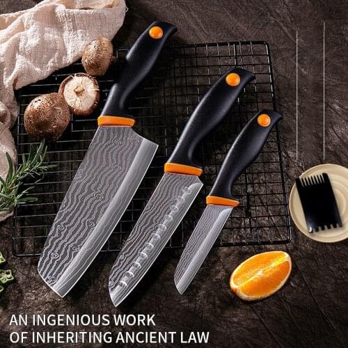 Kitchen knife Chef Knives Japanese High Carbon Stainless Steel Imitation Damascus Sanding Laser Knife ABS+TPR Handle Kitchen