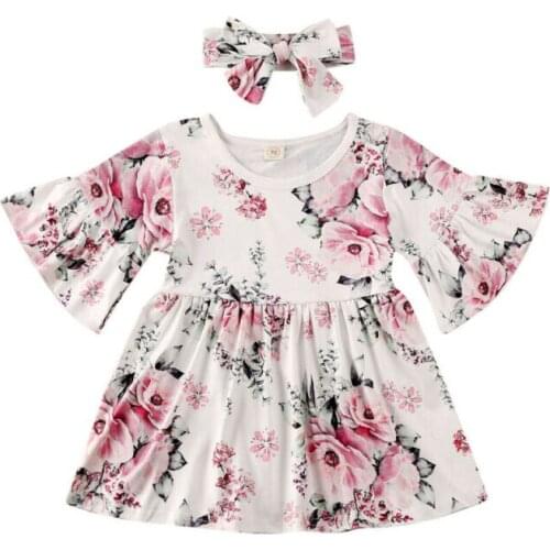 Girl Dress 2PCS Toddler Kids Baby Girl Flare Long Sleeve Dress Flower Party Tutu Dress Princess Clothes 2-6Y