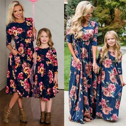 Mother Daughter Dress Family Matching Outfits O-neck Floral Dress Summer Girl Women Boho Loose Dresses Sundress Clothes