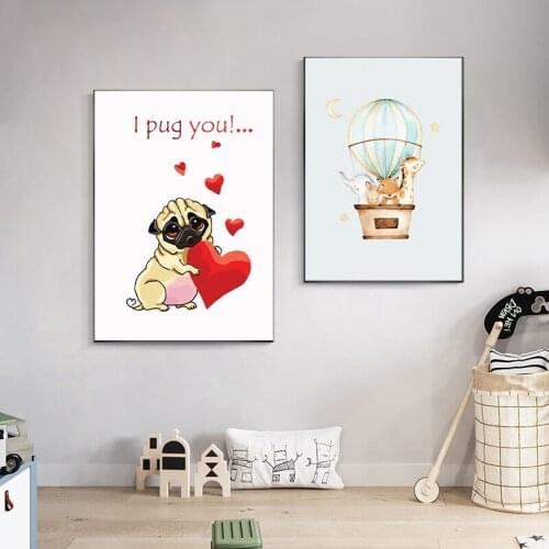 Simple Nordic hand-painted love dog living room murals poster canvas print picture background wall decorative painting