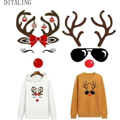 Christmas Elk Patch For Clothing Couples DIY T-Shirt Hoodies Thermal Stickers Boys And Girls Iron On Transfers Christmas Patches