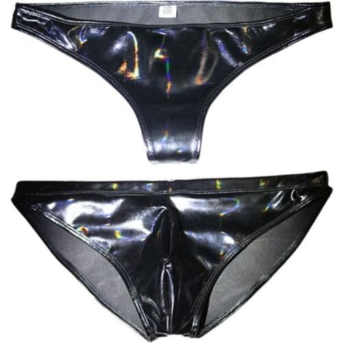 Sexy Women Plus Size Latex Shiny Low-Rise G-string Panties Micro Thong T-Back Erotic Lingerie Smooth Thongs Stage Wear Gay Wear