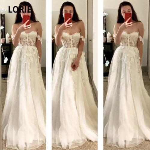 LORIE Bohemian Wedding Dresses Off the Shoulder Appliques Lace A-Line Tulle Princess Boho Bridal Gown 2021 vestidos de novia