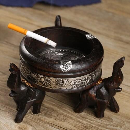 NEWYEARNEW Vintage Wooden Ashtray for Car Southeast Asia Furnishing Article Luck Elephant Home Decoration Husband Business Gift