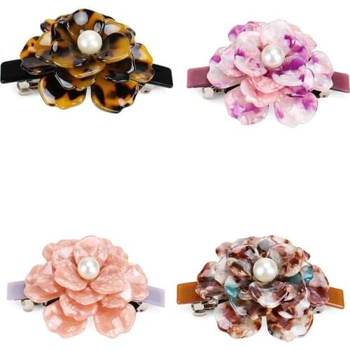 Buena Women Hair Accessories Rose Hair Flower Decoration Pearl Hairband Clip Haar Accessoires Barrette