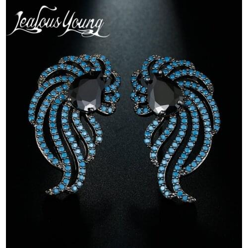 Brand Bulgaria Vintage Gothic Black Stud Earrings for Women Semi-Precious Feather Studs Ear 2017 Fashion Jewelery Costume AE495
