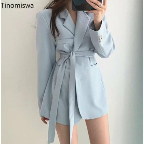Vintage Lace Up Blazer Women Retro Loose Turn Down Collar Pockets Slim Waist Suit Coat Autumn 2020 New Streetwear Outwear A215