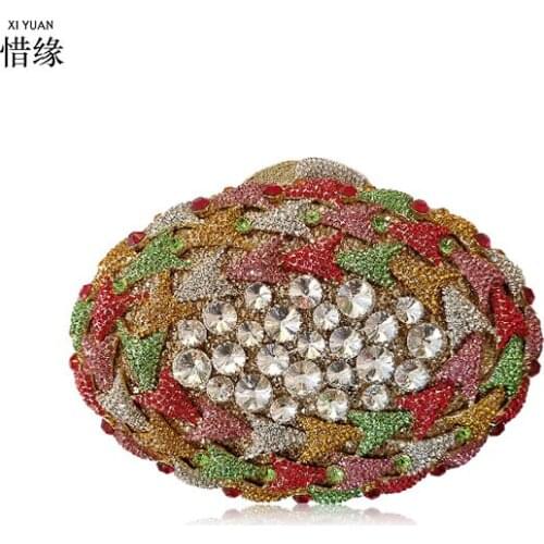 Women gold Crystal diamond Clutch purse Flower Evening bags Purses Minaudiere Handbag Wedding Party Bridal Chain Shoulder Bag