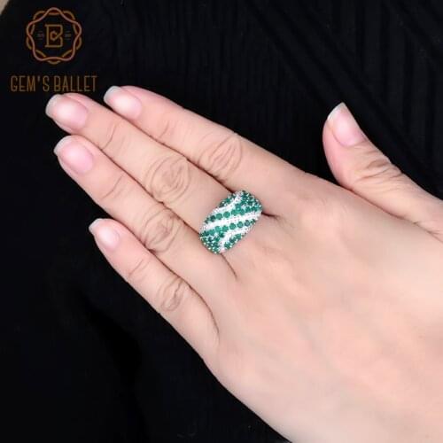 GEMS BALLET Luxury Natural Green Agate Gemstone Ring Solid 925 Sterling Silver Fine Vintage Cocktail Rings for Women Jewelry