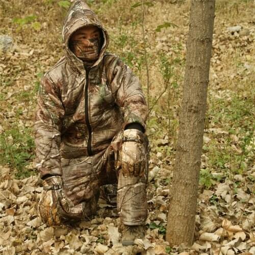 Winter Camouflage suit Hooded Outdoor Warm Fleece Clothing real tree Bionic Hunting Ghillie Suit Jacket Pants and hat gloves