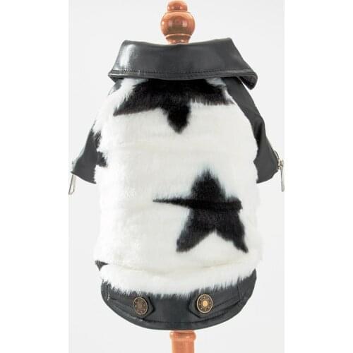 Dog Winter Clothes Pet Ropa Perro Costume Para For Small Dogs Coat Jacket De Puppy Clothing PU Leather Star Fur Stitching Warm