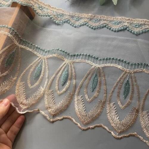 1 yards 17 cm Green feather Lace Ribbon Trims Webbing Applique for Sofa Cover Curtain Home Textiles Trimmings Embroidered Fabric