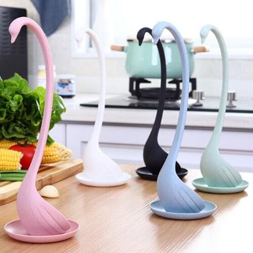 1pc Multifunction Long Handle Swan Spoon Soup Creative Wheat Straw Tableware Dinnerware Kitchen Tools