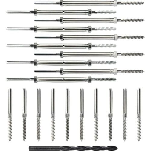10 Pairs Lag Screw Swage Turnbuckle Tensioner And Lag Screw Stud Fitting For 1/8Inch Cable Deck Railing Kit