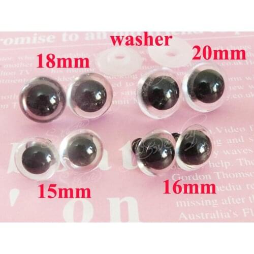 100pcs/lot plastic clear crystal safety toy eyes & white washer for plush doll accessories ---15mm/16mm/18mm/20mm-size option