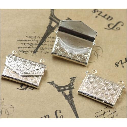 2PCS 15*20mm Wallet Shaped with Wave-striped PHOTO LOCKET Wholesale SILVER PLATED Necklace Pendant&Charm DIY Jewelry Making
