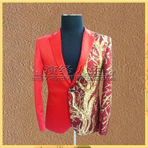 2021 autumn mens casual suit British new nightclub black red gold sequined suit bar male singer costume stage host blazer coat