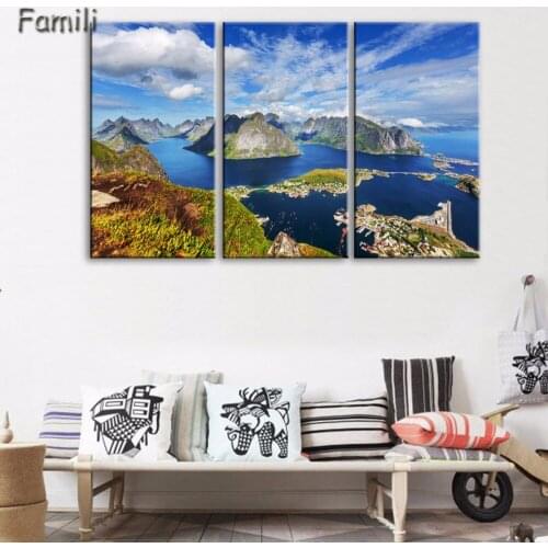 3PCS norway night northern lights lake Natural landscape poster silk fabric cloth print wall sticker Wall Decor custom print