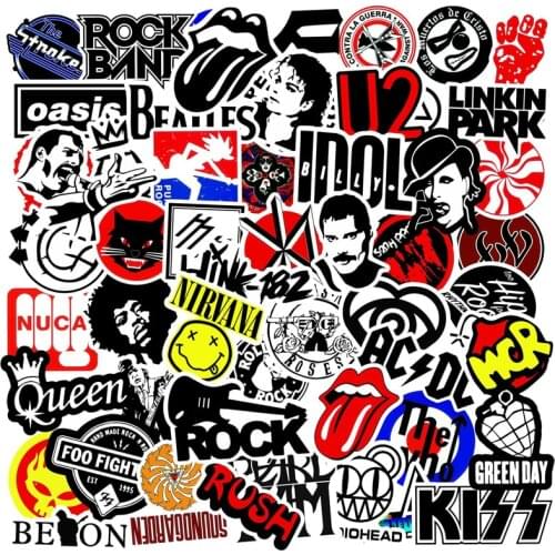 50/100Pcs Rock Band Explosive Cartoon Graffiti Sticker Hand Accounts Trolley Motorcycle Fashion Childrens Toy Christmas Gifts