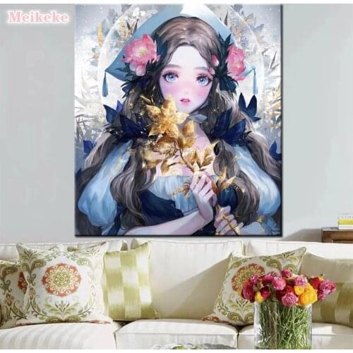 5D Diy Diamond Painting Cartoon Anime Girl Full Square Round Diamond Embroidered Mosaic Kit Home Decoration Gift