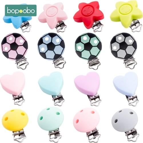 Bopoobo 3pc Silicone Pacifier Clip Cartoon Soocer Soother Clip Nursing Accessories Diy Dummy Clip Chains Wooden Baby Teether
