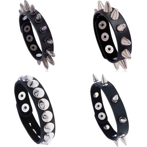 High Quality Goth Bracelet Spike Rivet Punk Gothic Rock Unisex men Leather Bracelets Unique Link Chain Cuff Wristband Jewelry