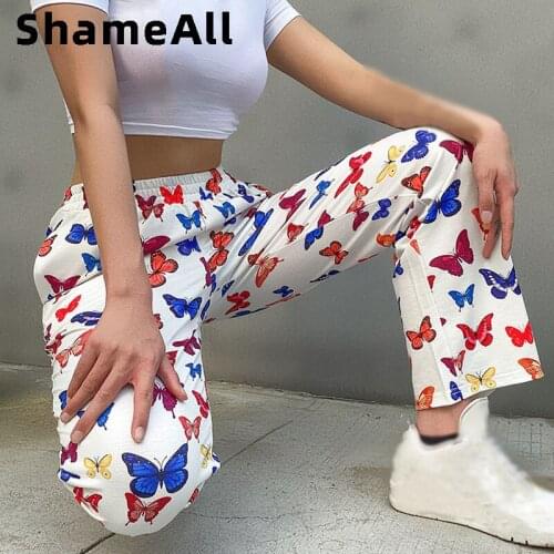 Butterfly Pants for Women Y2K Fashion Gothic High Waist Straight Pants E-Girl Streetwear Fashion Outfits Korean Style Trouser