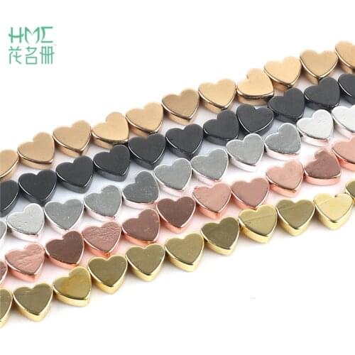 High Quality Approx 67pcs 5x6mm Natural Plating Rose Gold Black Hematite Stone Heart Loose Beads For Jewelry Making DIY Bracelet