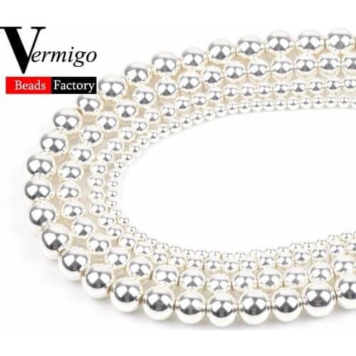 Natural Stone Beads Silver Plated Hematite Semi Precious Stones Beads For Jewelry Making Fit Diy Bracelet 4 6 8 10mm 15" Pearl