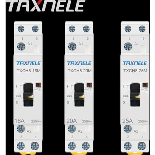 2P 16A 20A 25A 220V/230V 50/60HZ Household Din rail AC Contactor Modular Manual Control Home AC Contactor 2NO 2NC 1NO1NC