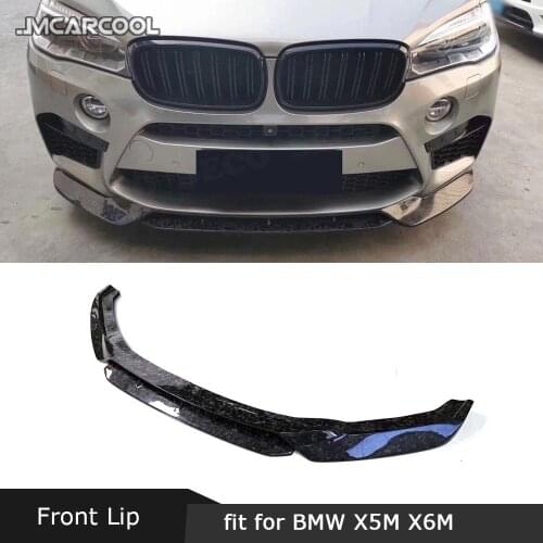 For BMW X5M F85 X6M F86 2015 -2018 Forged Carbon Front Lip V Style Carbon Fiber Head Chin spoiler FRP Black Front Shovel