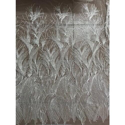 French Net Lace Fabric SYJ-53113 with beads hot sale embroidery mesh fabric nigerian tulle lace fabric