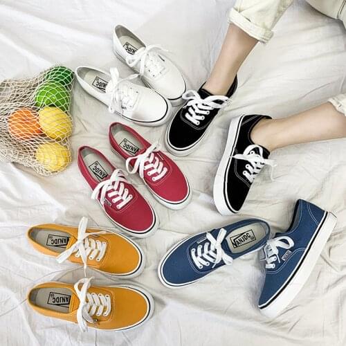 Canvas Shoes Women Girls Sneakers Ladies Vulcanized Shoe Low Top Lacing Flat Heel Casual Shoes