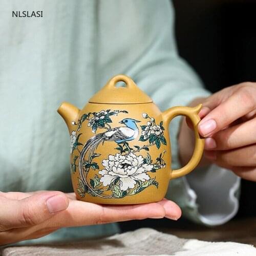 Yixing tea pot Hand painted flowers and birds Purple Clay Teapots beauty kettle Raw ore Handmade Tea set Customized gifts 210ml