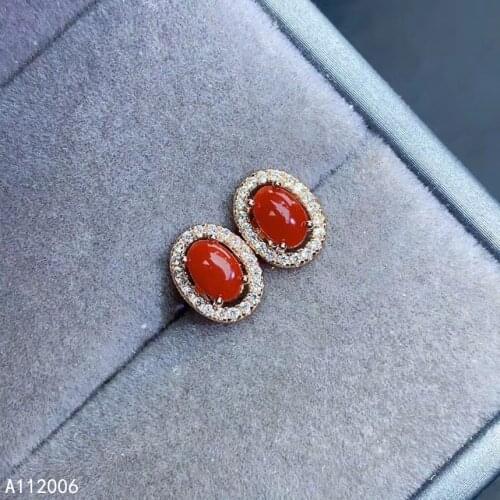 KJJEAXCMY fine jewelry 925 sterling silver inlaid natural red coral ear studs luxury ladies earrings support testing