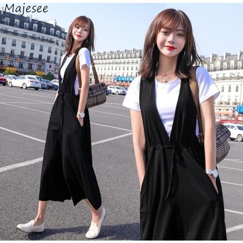 Jumpsuits Women Lace Up Lady Plus Size 4XL Elegant Wide-leg Elastic Waist Korean Style Casual Soft Tender Fashion Students Femme