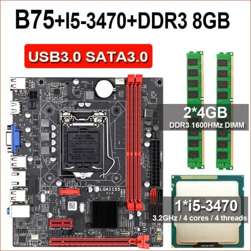 JINGSHA B75 motherboard set with Intel Core I5 3470 2 pcsx 4GB= 8GB 1600MHz DDR3 Desktop Memory USB3.0 SATA3.0