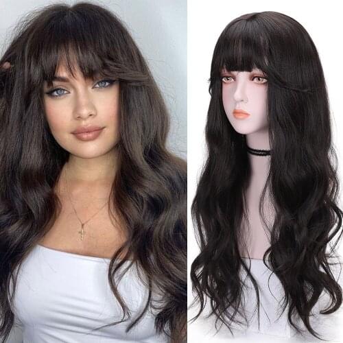 LANLAN Long Wave Wig Womens Wigs with Bangs Heat-resistant Synthetic Wigs Lolita Daily Wear for White Women