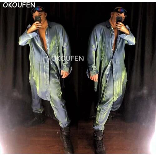 Fashionable Glass Symphony Tide Hip Hop Long Coat Costume Set