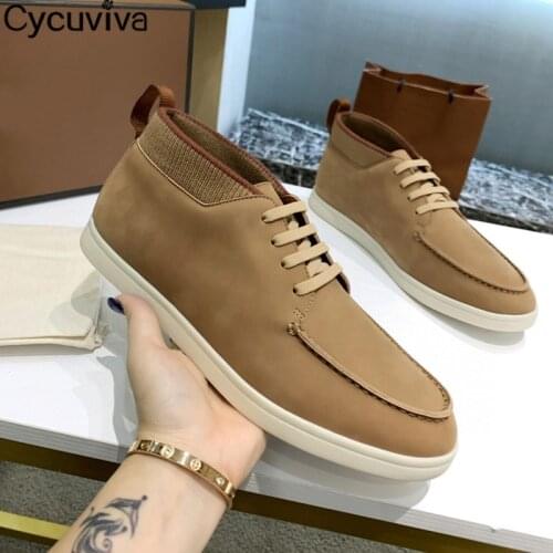 Men Flat Causal shoes Leather Round Toe High Top Loafers Brand Designer High Quality Lace up Male Out Walking Sneaker Shoes Man