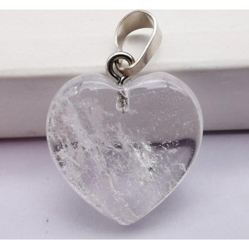 Natural Clear Crystal Stone GEM Heart Pendant Lucky Jewelry S3032