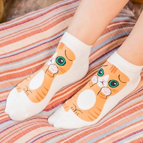 Cartoon Cat Dog Print Tide Socks Cute Shallow Mouth Short Boat Sock Women Men Casual Funny Happy Breathable Cotton Socks New
